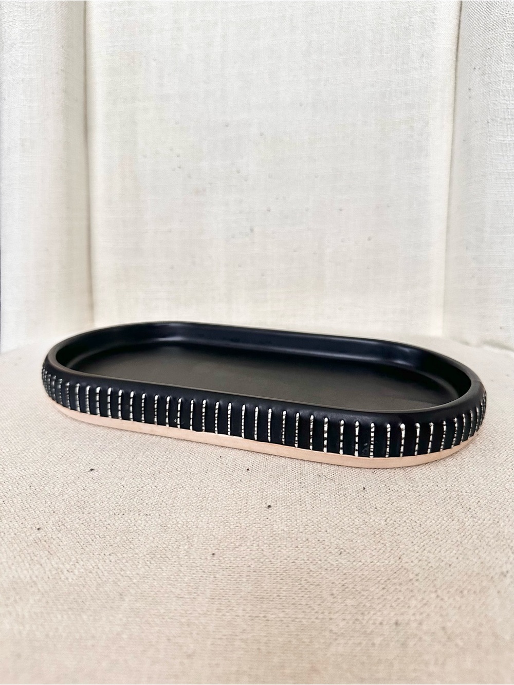 UGG Home Striped Ceramic Vanity Trinket Tray Black White